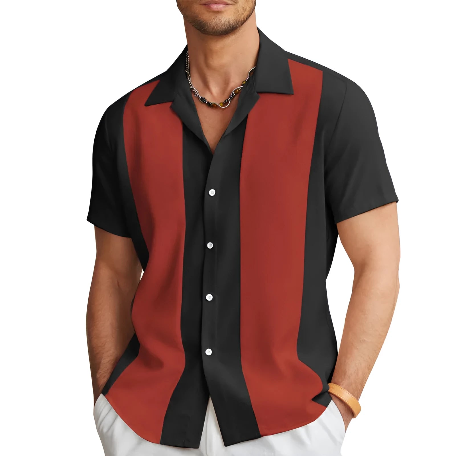 Striped Hawaiian shirt for men in slim-fit cardigan style, available in multiple colours