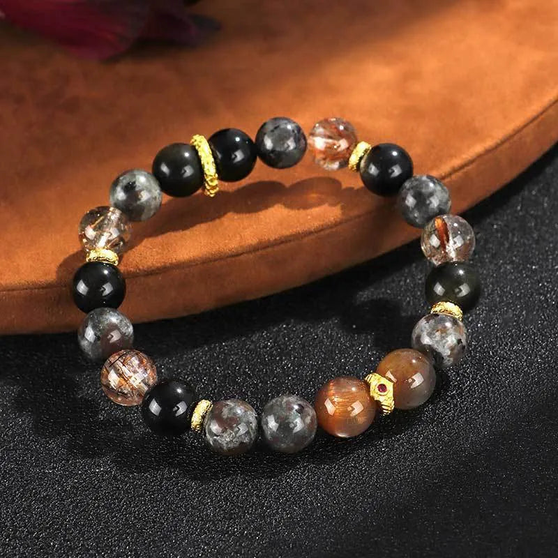 Black sunstone flame stone bracelet unisex handcrafted couple style jewellery