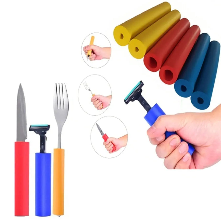 Pack of black rubber grip hose sleeves for pen and cutlery handles.