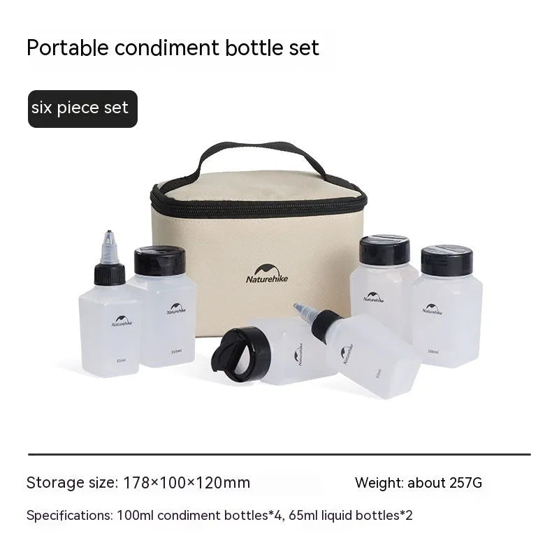Naturehike six-piece PP plastic seasoning bottle set in modern simplicity style for outdoor use.