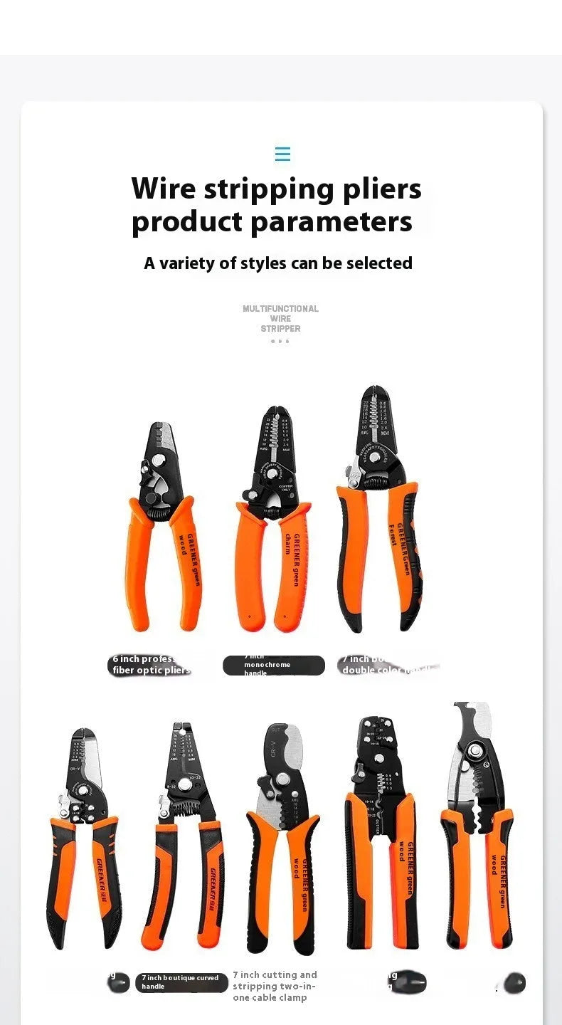 Fully automatic wire stripping pliers with high carbon steel blades for electrical installation