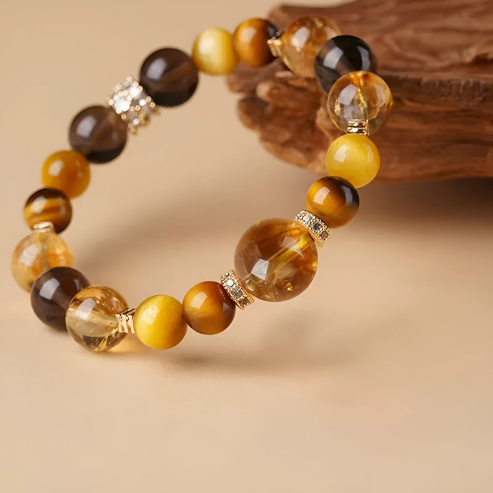 Natural yellow tiger-eye crystal bracelet with geometric beads in Jinba lucky design