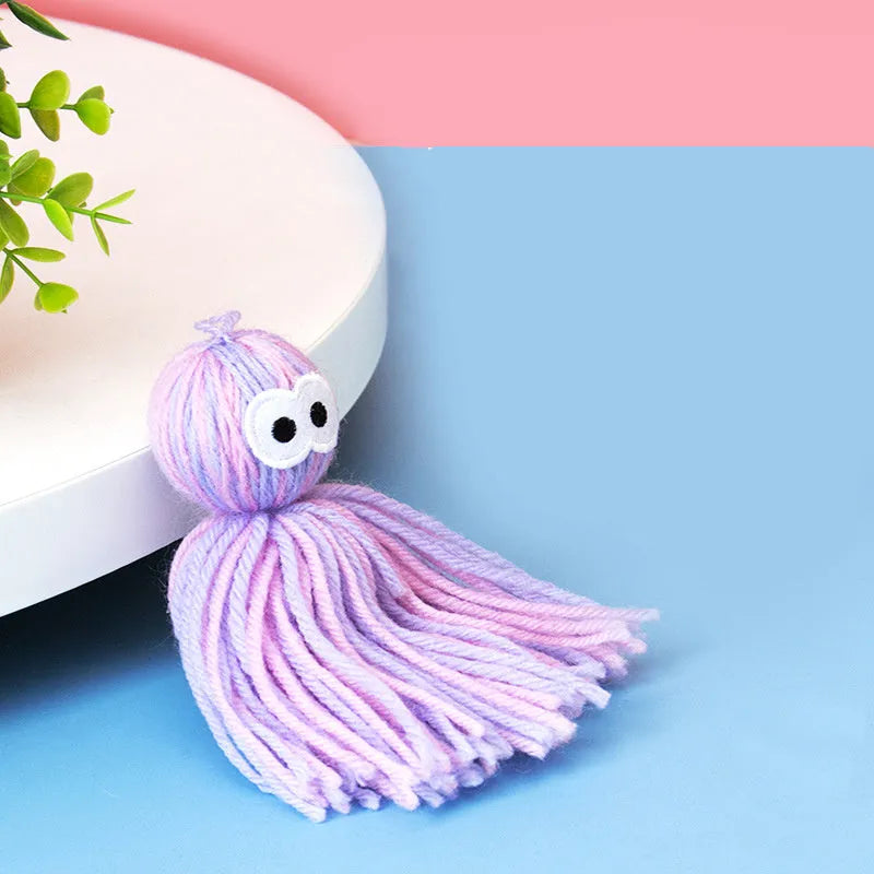 Cat toy set with blue grey wool ball and teaser stick for interactive play