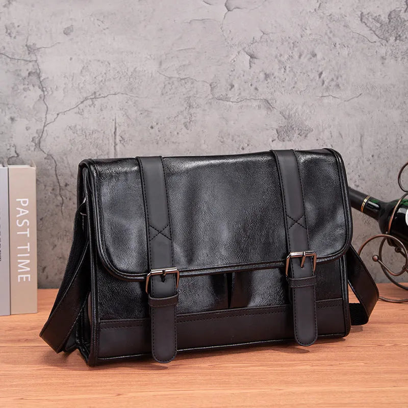 Black Korean-style men's anti-theft commuter backpack with sewing thread detailing