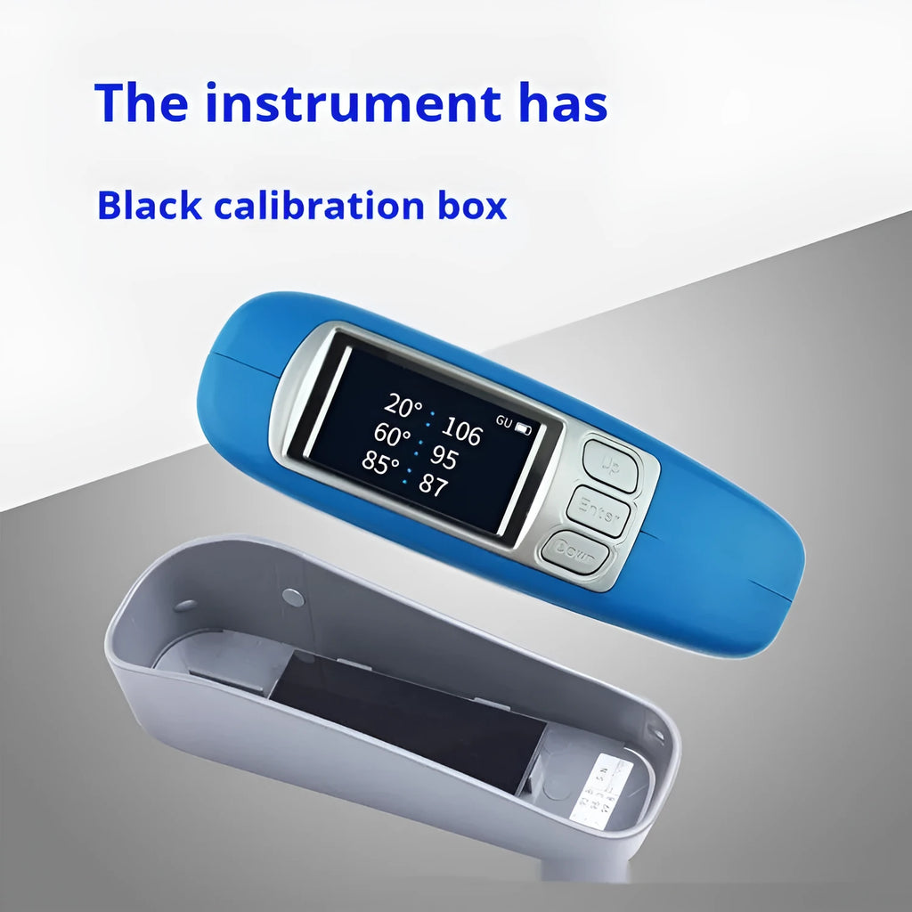 Handheld portable glossiness tester device for measuring ceramic and material surface brightness
