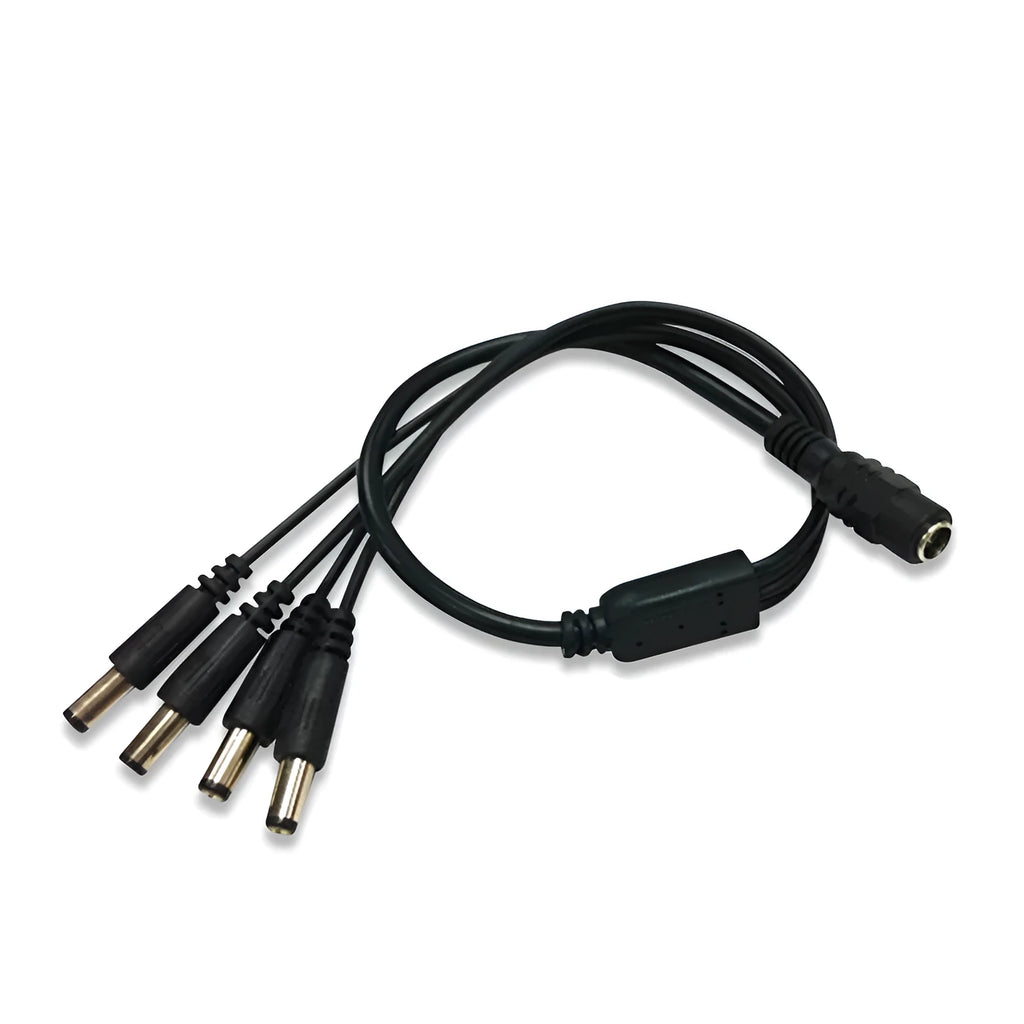 Black 12V monitoring power cable with 4 DC outputs and 5.5mm connectors for CCTV cameras
