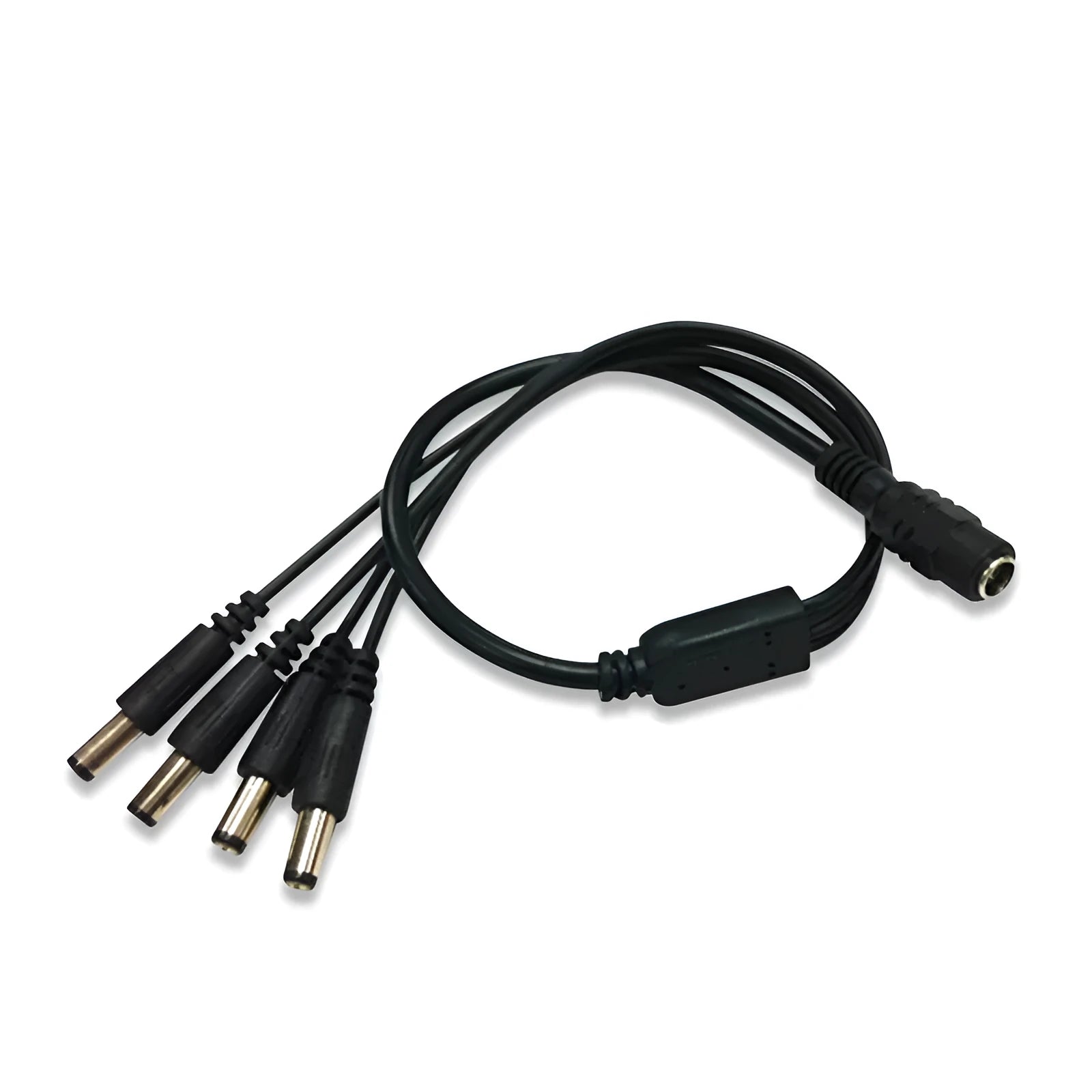 Black 12V monitoring power cable with 4 DC outputs and 5.5mm connectors for CCTV cameras