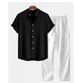 Men's casual matching shirt and trousers set in linen-blend fabric with short sleeves