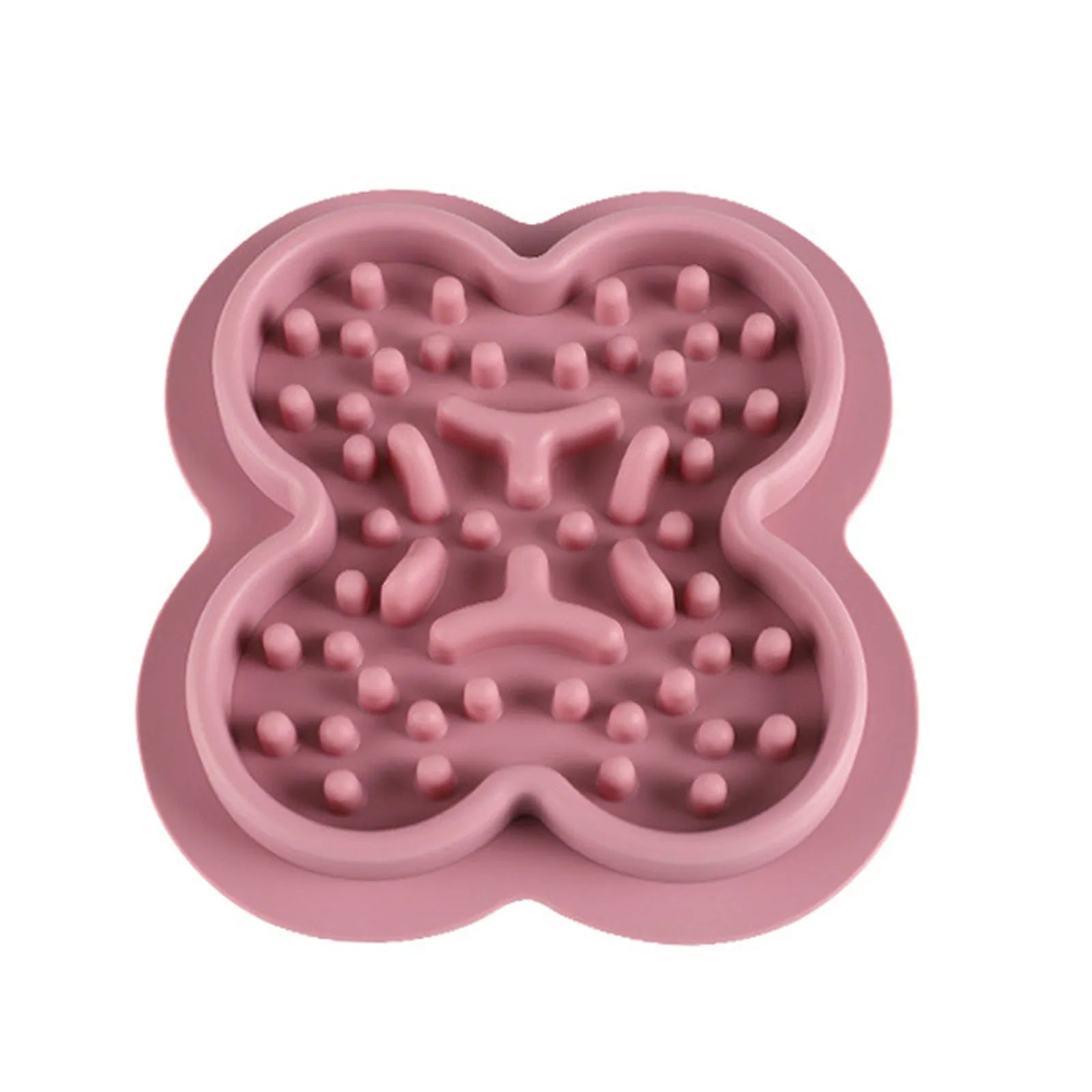 Silicone pet licking pad with textured ridges and non-slip base in assorted colours