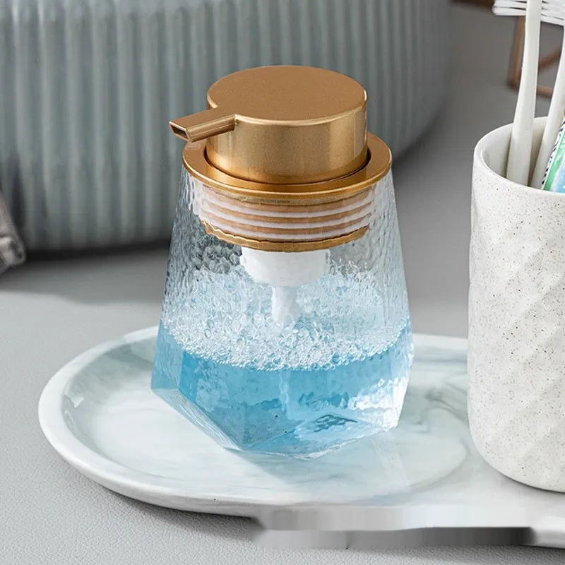 ABS plastic foam pump dispenser with a large pump head in a choice of metallic and matte finishes.