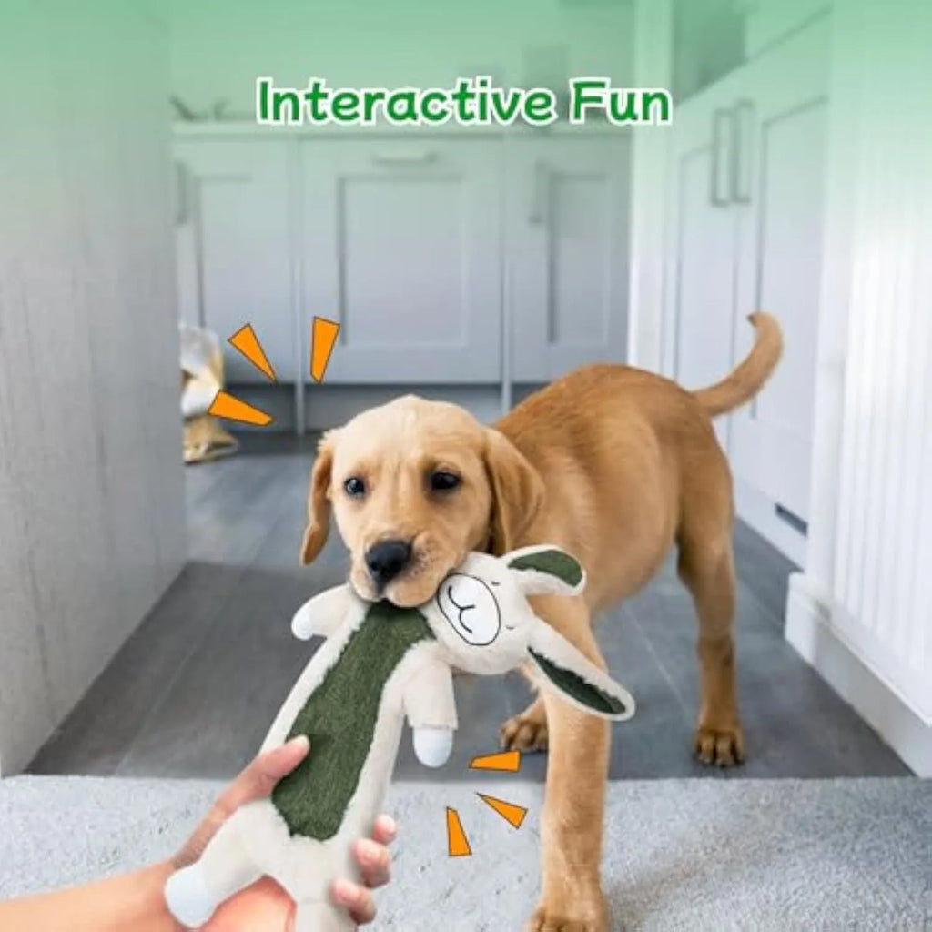 No stuffing crinkle dog toy featuring a cute rabbit design with soft plush material and internal crinkle paper