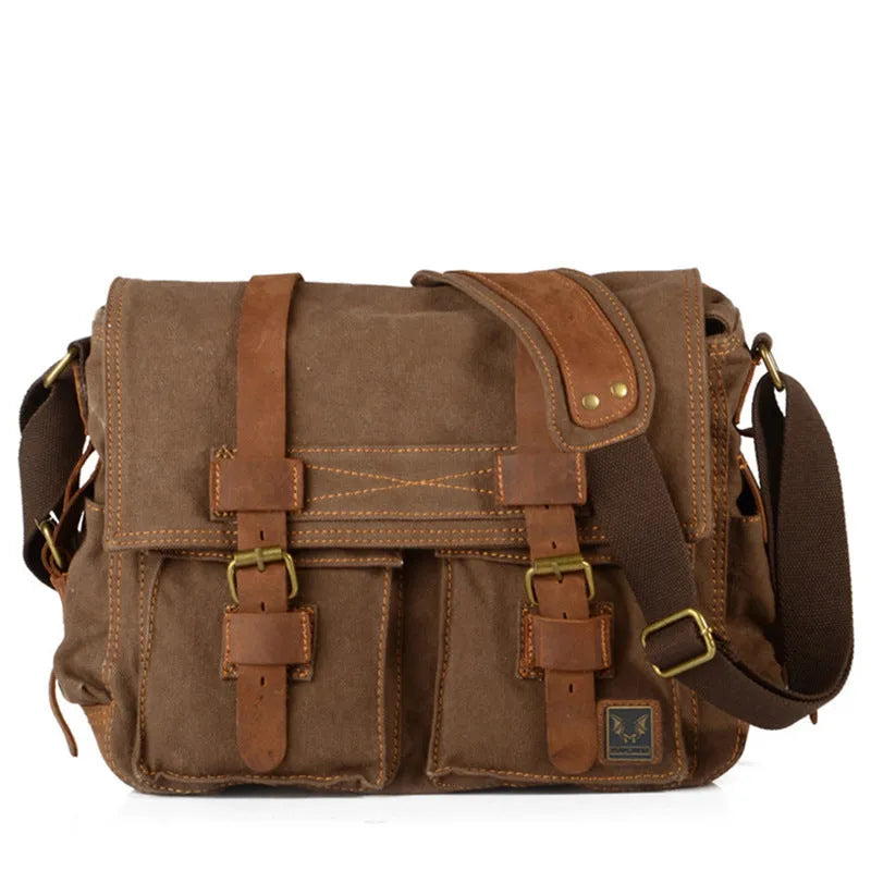 Men's canvas crossbody shoulder bag in postman style with flap design