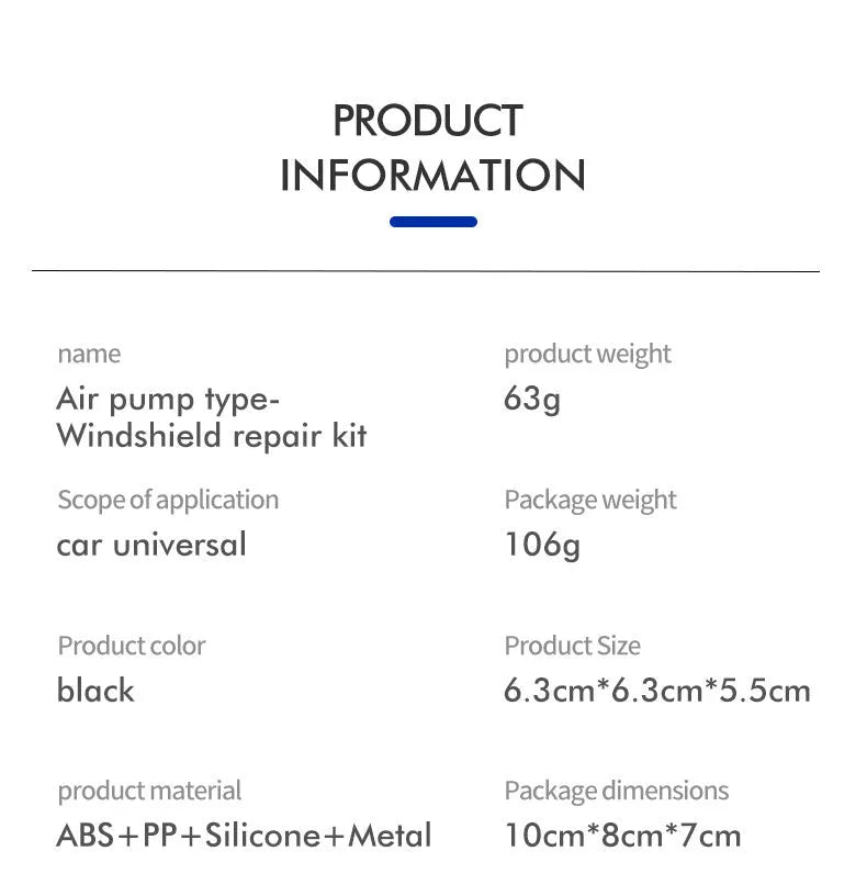 Car windshield crack repair tool made of plastic for DIY windscreen chip fix