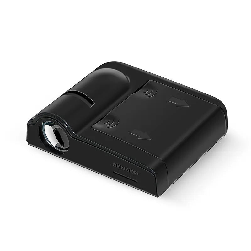 Compact black or beige ABS plastic car projection radium lamp showing dimensions.