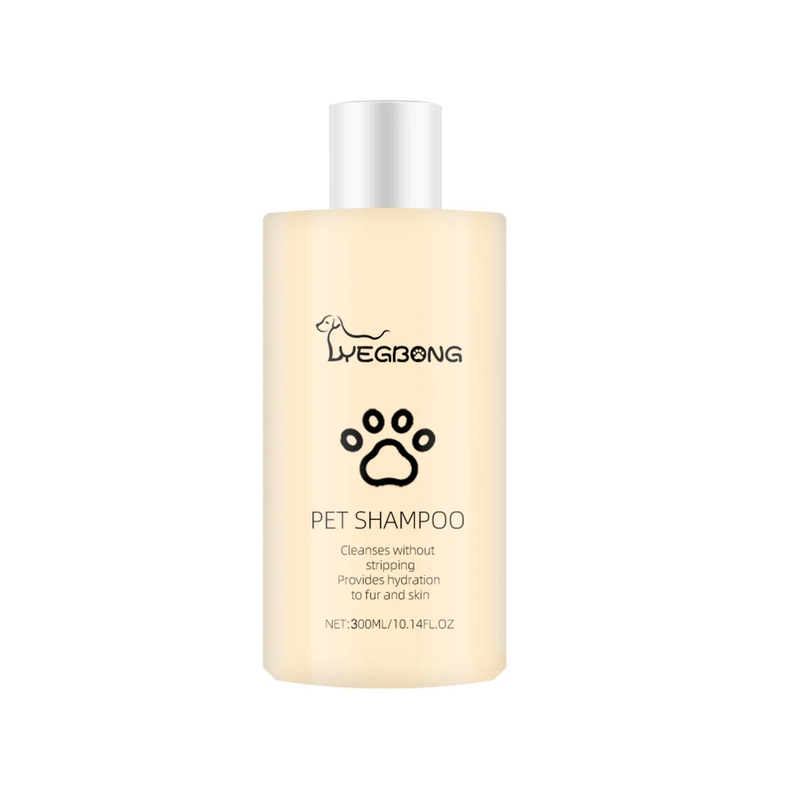 Mild dog shampoo bottle in 100ml and 300ml sizes for gentle coat cleansing