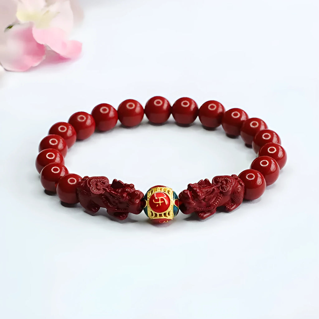 Cinnabar double pixiu women's bracelet 8mm purple gold sand leather animal zodiac carving