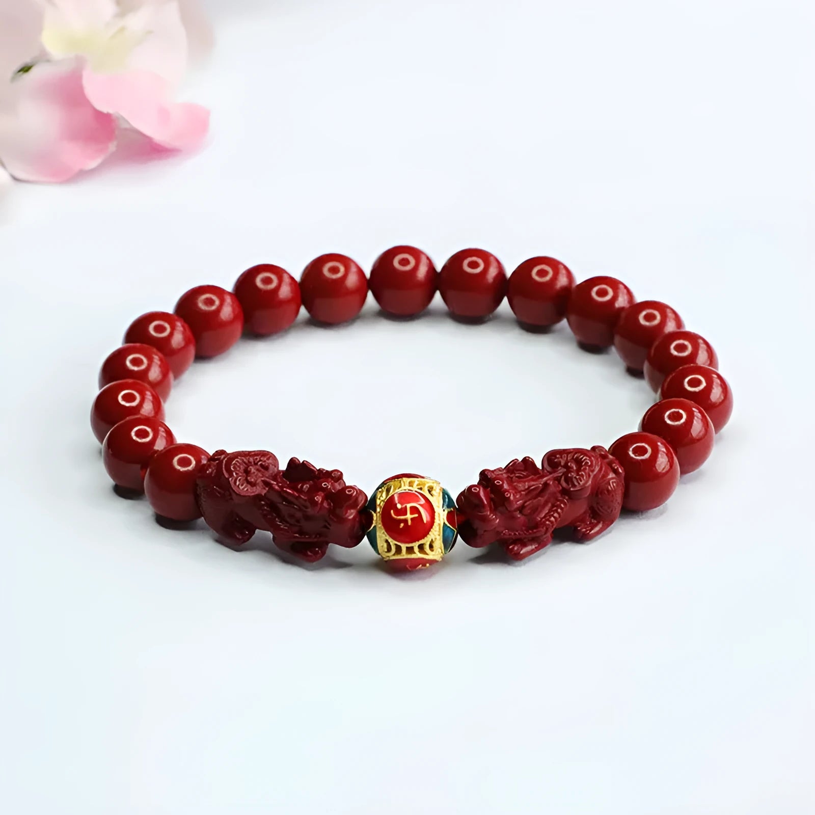 Cinnabar double pixiu women's bracelet 8mm purple gold sand leather animal zodiac carving