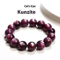 Natural purple lepidolite crystal round bead bracelet showing polished beads on a cord.