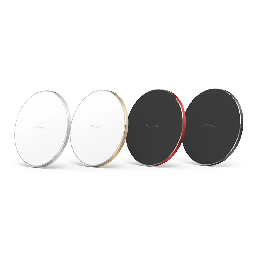 Aluminium alloy Qi wireless phone charger disc, 100mm diameter, 6mm thick, in black with rubber oil surface