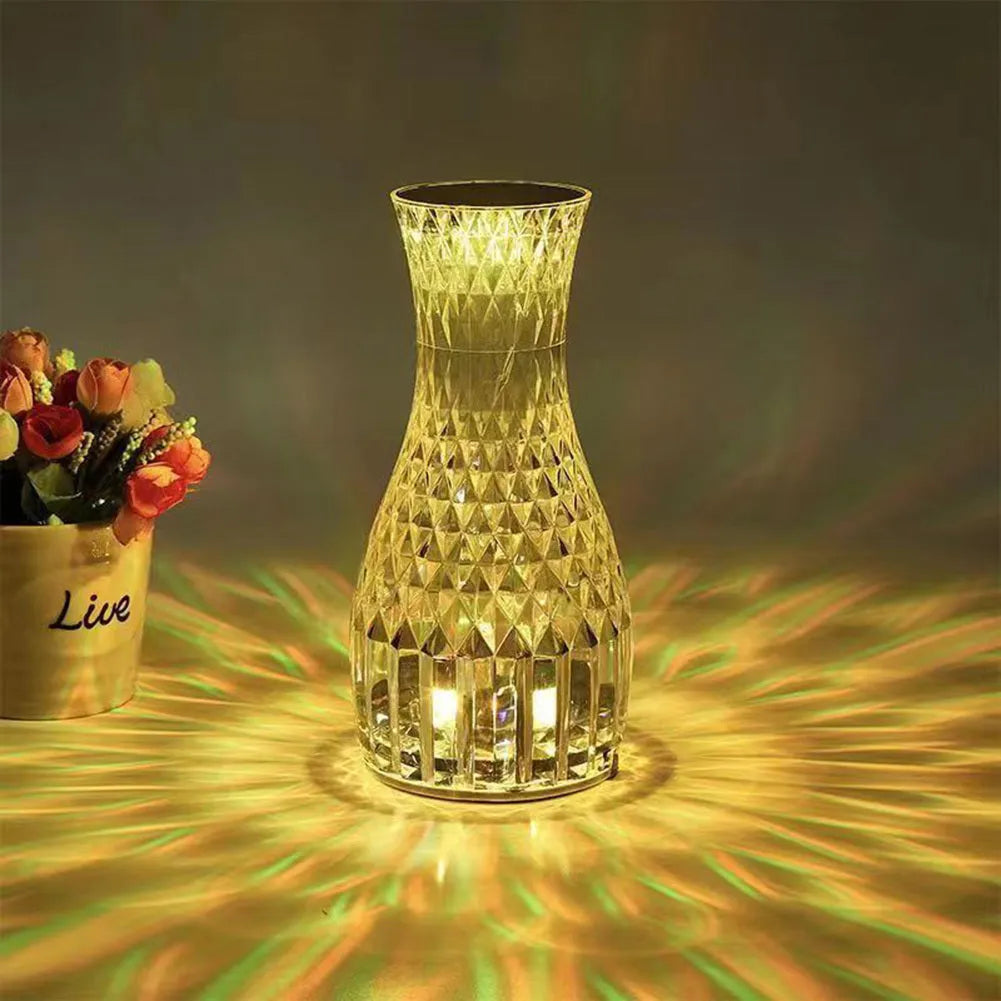 Crystal bedside lamp vase shape 9x19cm transparent PC material with LED colour light