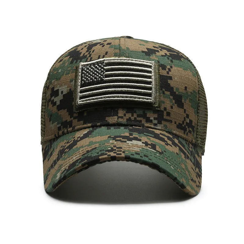 Tactical baseball hat with adjustable Velcro strap and camouflage pattern options