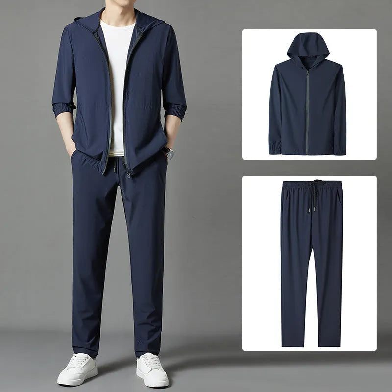 Korean style sun protective clothing suit in gray, loose hooded design with slit pockets