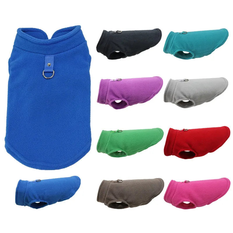Dog thickened solid colour polar fleece waistcoat in red on a small dog