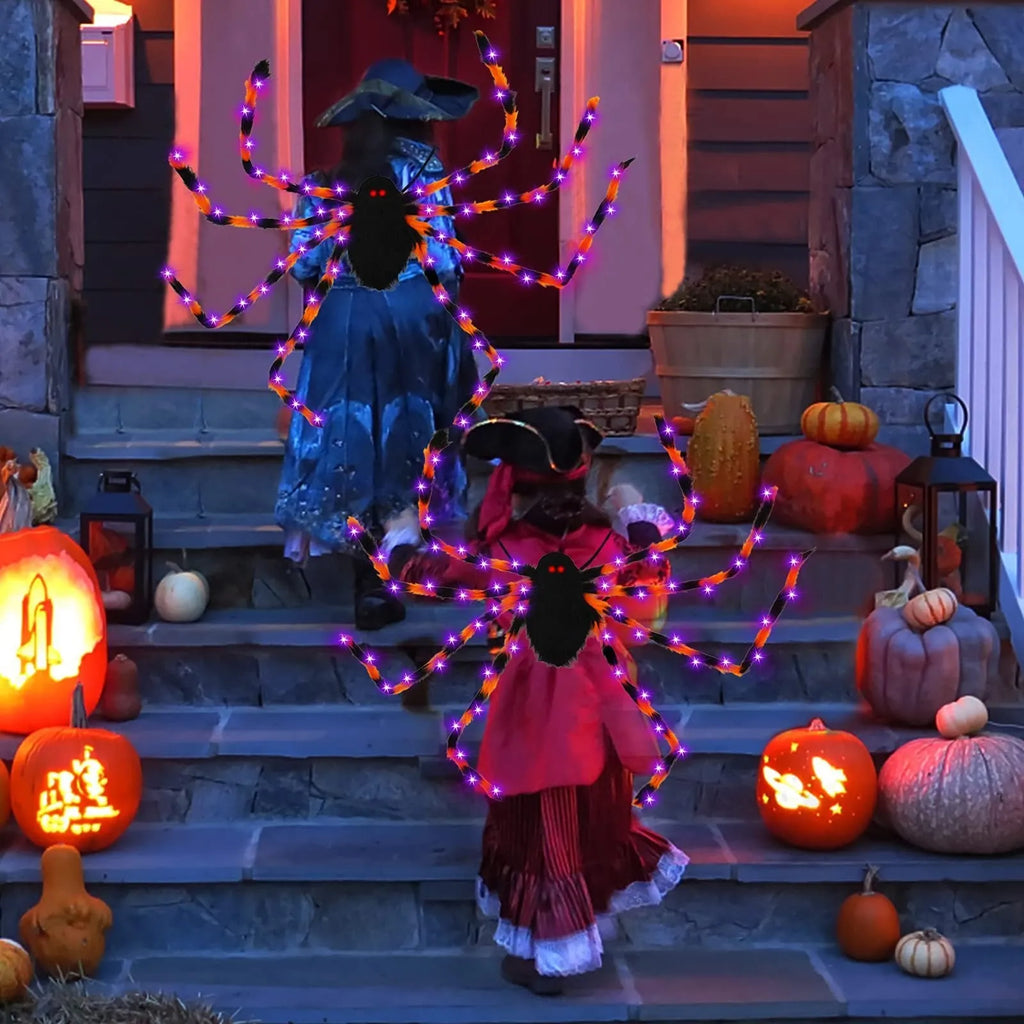 Halloween spider backpack with LED lights in plush sugar bag material