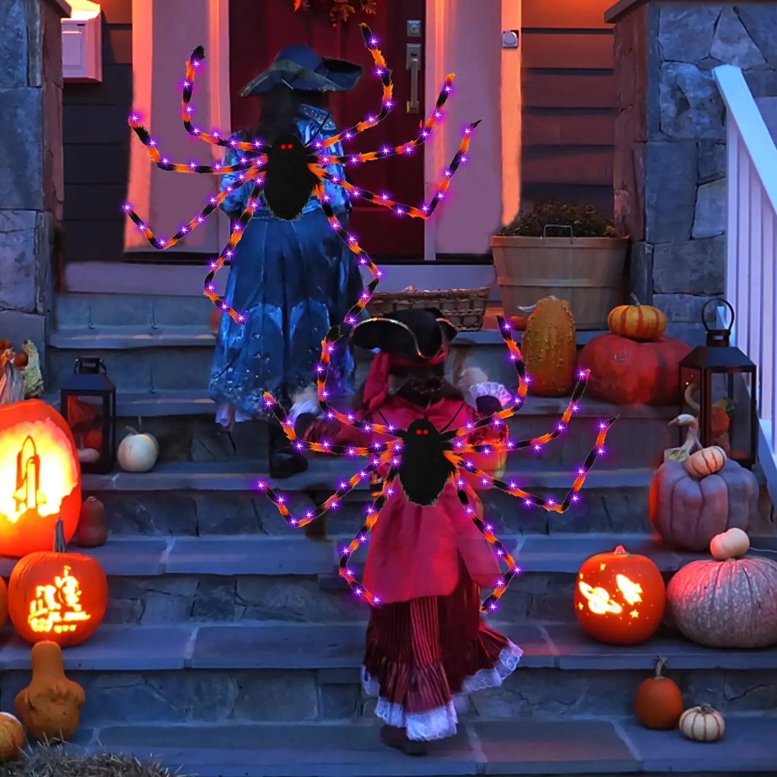 Halloween spider backpack with LED lights in plush sugar bag material