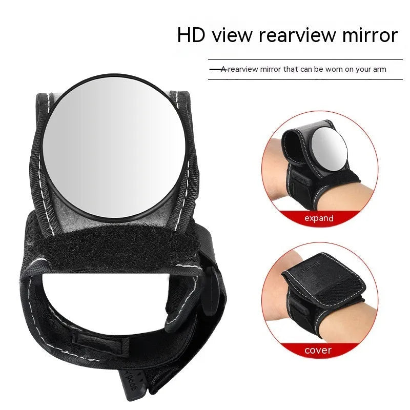 Black nylon bicycle wrist rear-view mirror for cycling safety without handlebar mounting