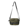 Men's solid colour polyester and nylon crossbody messenger bag shown in black, blue, green, or white.