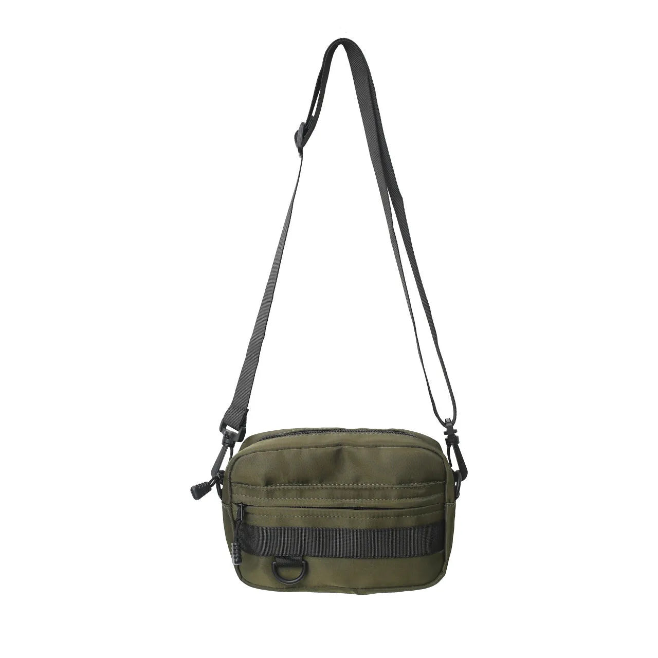 Men's solid colour polyester and nylon crossbody messenger bag shown in black, blue, green, or white.