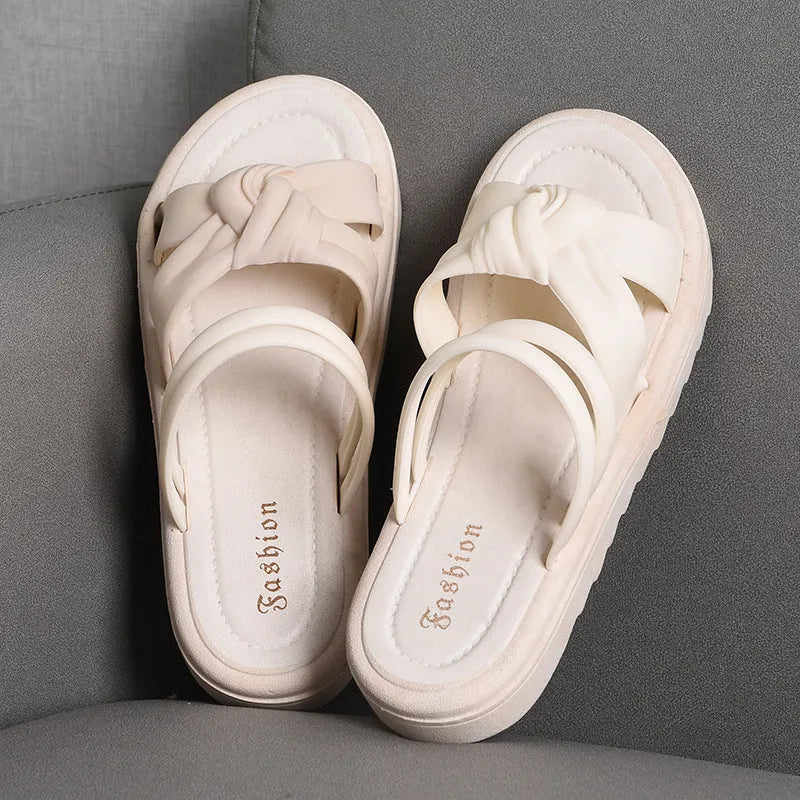 Women's two-way wear sandals soft back thick sole non-slip outdoor slides PVC