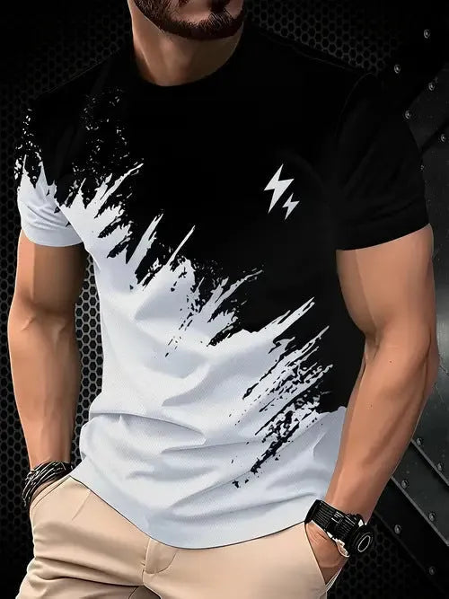 Men's contrast colour short sleeve t-shirt in gray – loose fit pullover polyester summer top