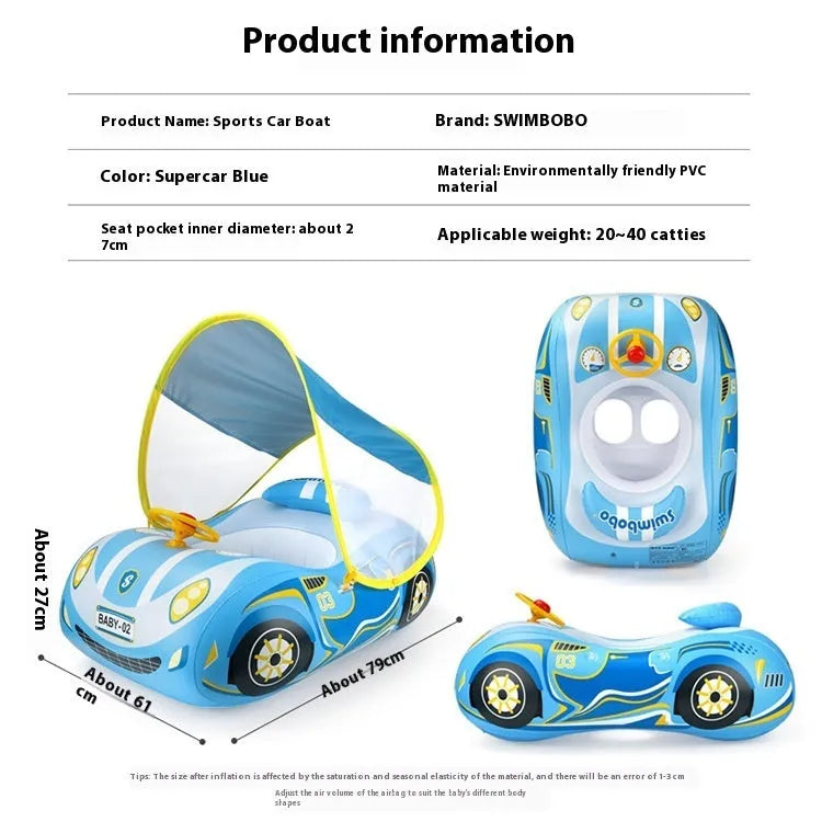 Mini steering wheel inflatable car swimming ring for children in pink sports car design
