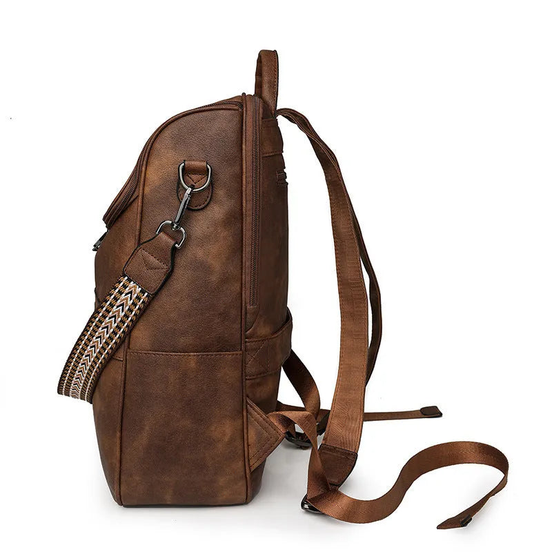 Retro style PU backpack with curved shoulder straps in one of six colour options