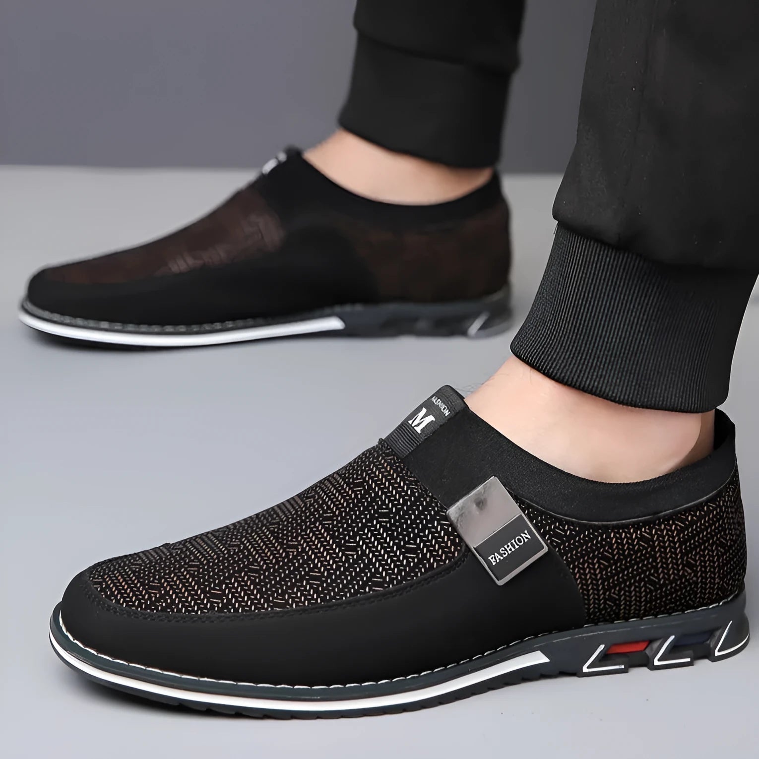 Men's flat low-top casual shoes in synthetic leather with square toe and rubber sole, available in multiple colours and sizes 38-53