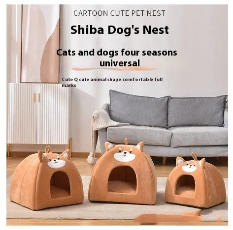 Soft cloth warm pet bed for cats, machine washable, available in S M L sizes