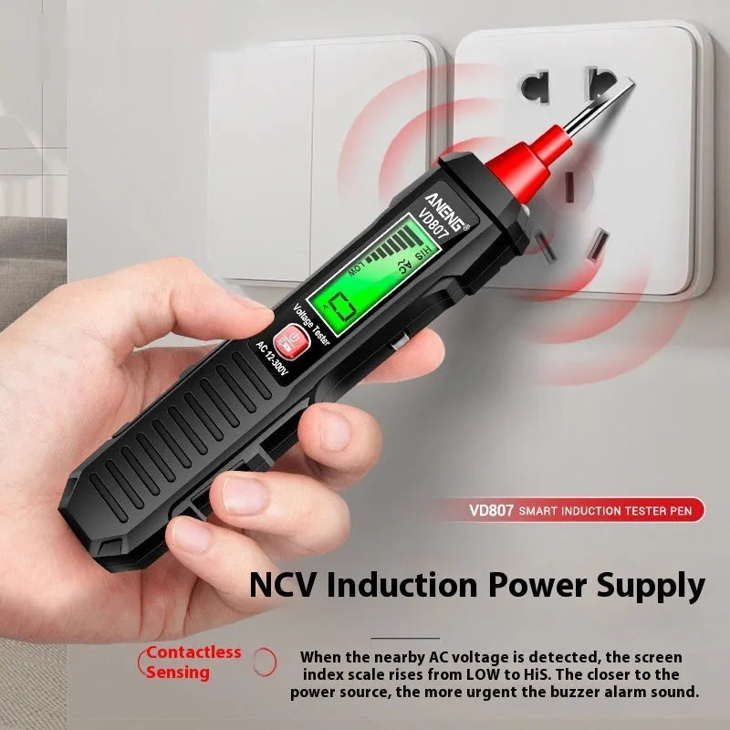 Portable high-sensitivity zero line detection pen with LCD display, 12V~300V range, black plastic housing