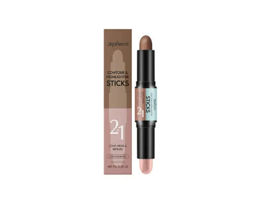 2-in-1 outline highlighter dual-ended contour stick 7g in four colour shades on white background