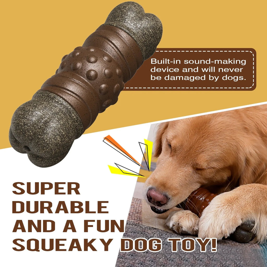 Wood colour plastic bone-shaped dog toothbrush chew toy