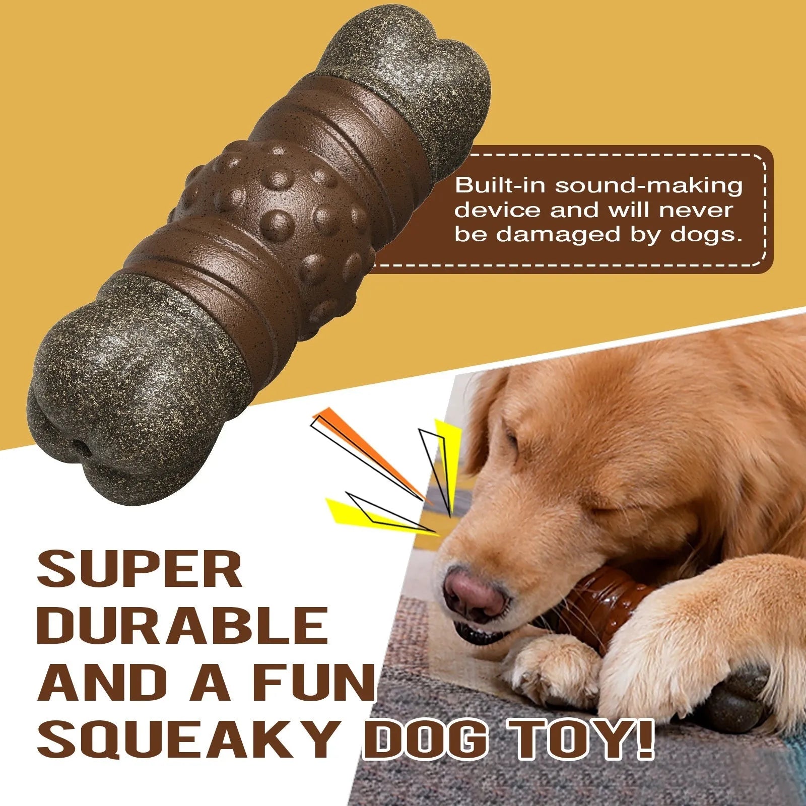 Wood colour plastic bone-shaped dog toothbrush chew toy