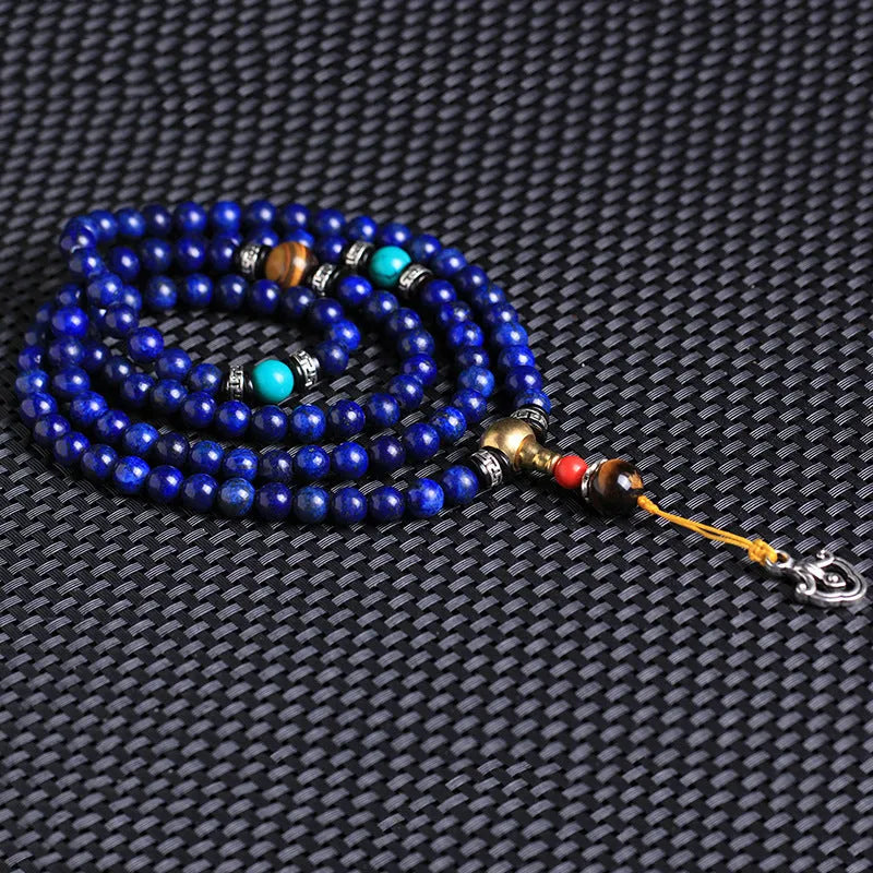Natural Lapis Lazuli 108 bead bracelet unisex style 6mm or 8mm beads with animal and zodiac design