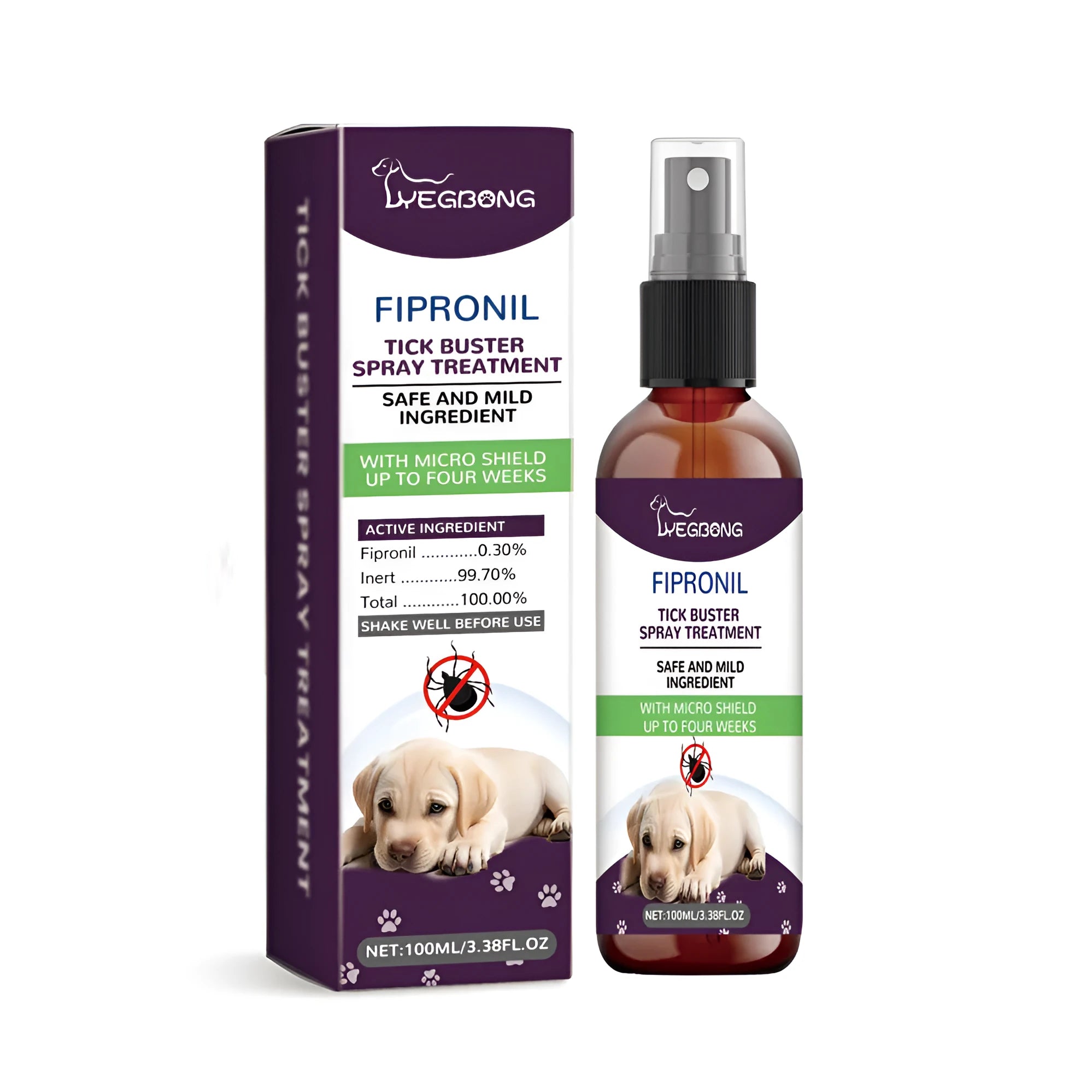 100ml bottle of pet pest spray with botanical extracts for flea and tick control on cats and dogs.