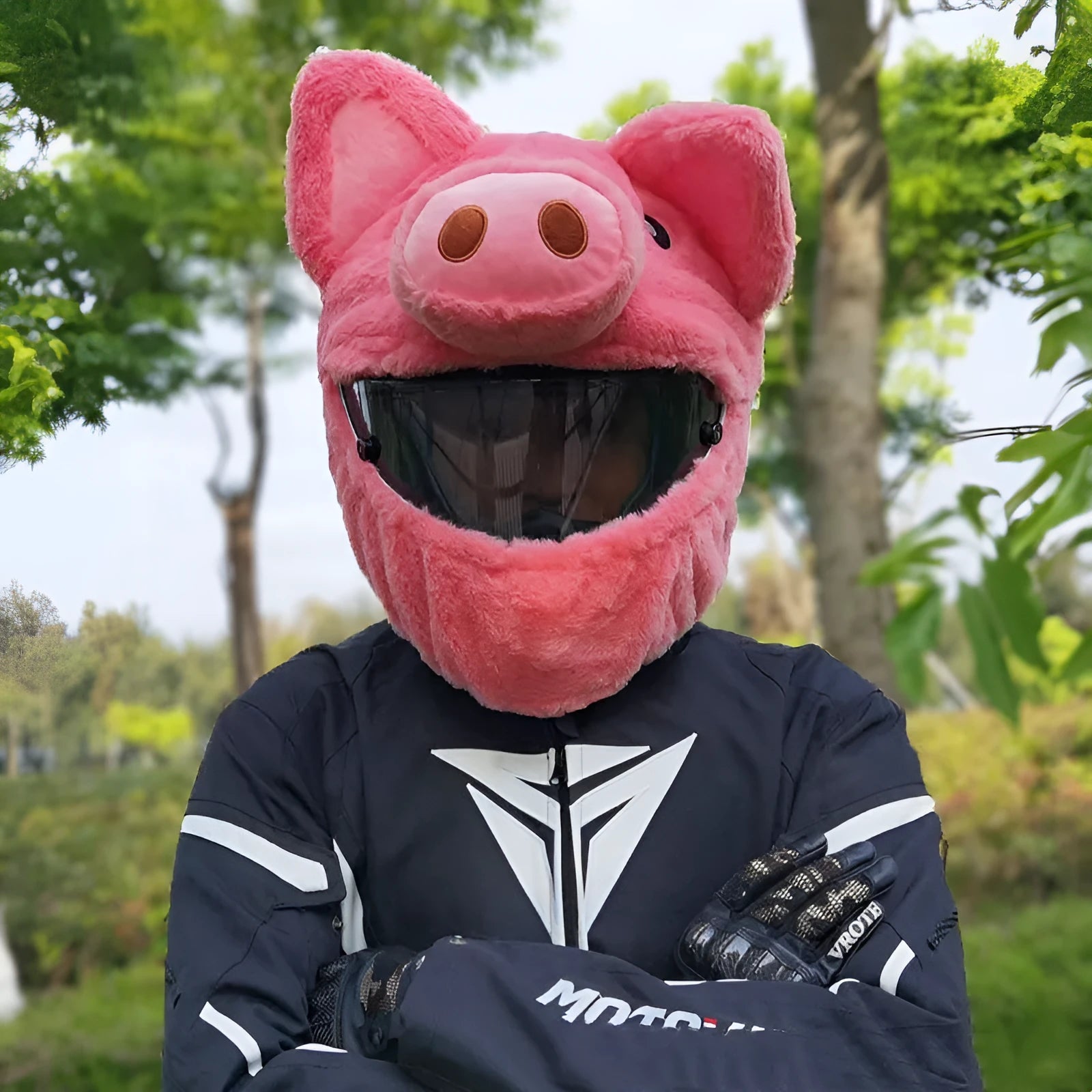 Pink pig cartoon design motorcycle helmet plush protective hood cover made from pv velvet cloth