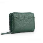 Men's and women's genuine leather zipper coin purse in solid colour with sewing line detailing