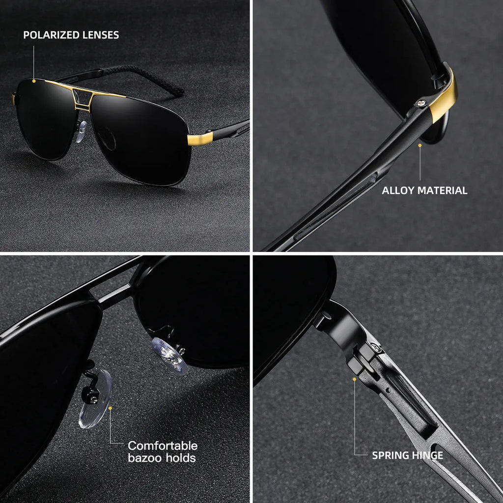 Men's orange red aviator sunglasses with polarised HD lenses and a metal frame.