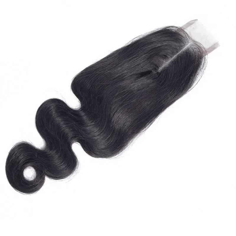 A straight, natural colour human hair wig shown on a model, demonstrating the sleek exotic style.