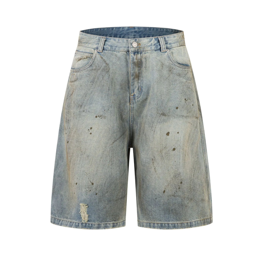 Men's blue cropped denim jeans with washed finish and straight-leg cut for street fashion
