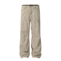 Men's straight-leg wide leg trousers in brown cotton fabric with high waist and zipper fly